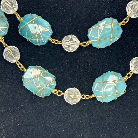 Joan Rivers Caged Resin Turquoise & Crystal Gold-Tone Necklace. - Picture 4 of 5